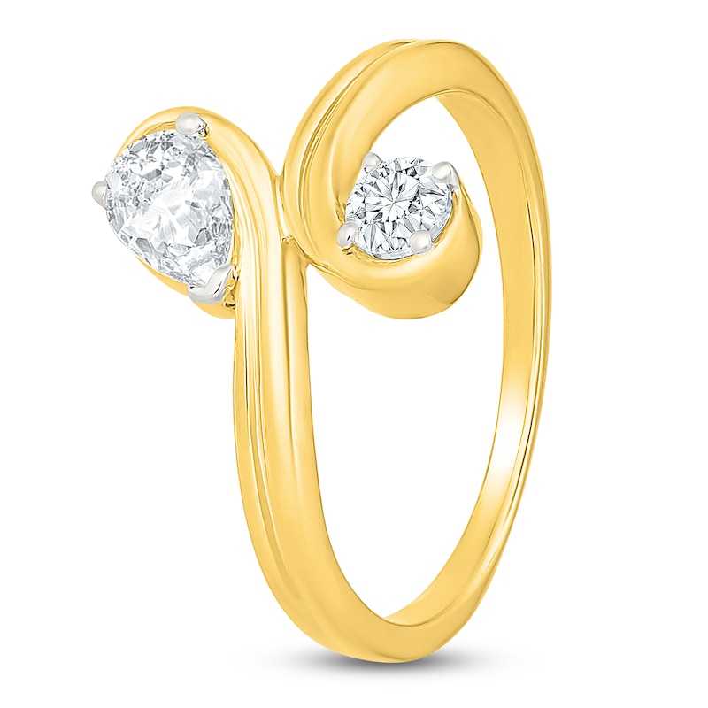 Main Image 2 of Jared Signature Pear-Shaped & Round-Cut Lab-Grown Diamond Two-Stone Ring 1/2 ct tw 14K Yellow Gold