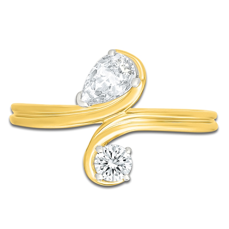 Main Image 3 of Jared Signature Pear-Shaped & Round-Cut Lab-Grown Diamond Two-Stone Ring 1/2 ct tw 14K Yellow Gold