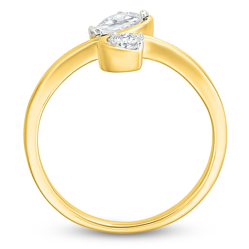 Main Image 4 of Jared Signature Pear-Shaped & Round-Cut Lab-Grown Diamond Two-Stone Ring 1/2 ct tw 14K Yellow Gold