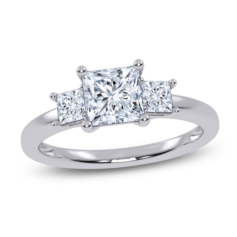 Main Image 1 of Certified Princess-Cut Lab-Grown Diamond Three-Stone Engagement Ring 1-1/2 ct tw 14K White Gold