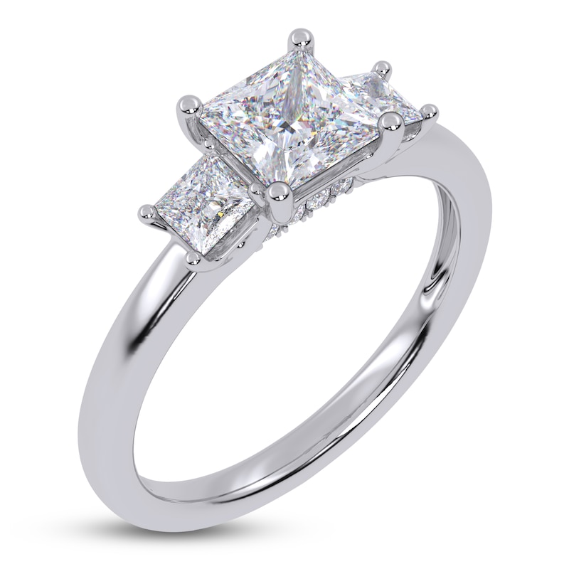 Main Image 2 of Certified Princess-Cut Lab-Grown Diamond Three-Stone Engagement Ring 1-1/2 ct tw 14K White Gold