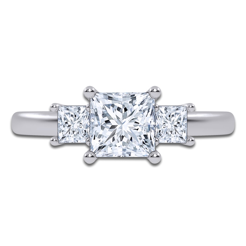 Main Image 3 of Certified Princess-Cut Lab-Grown Diamond Three-Stone Engagement Ring 1-1/2 ct tw 14K White Gold
