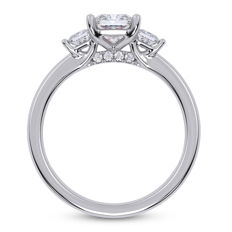 Main Image 4 of Certified Princess-Cut Lab-Grown Diamond Three-Stone Engagement Ring 1-1/2 ct tw 14K White Gold