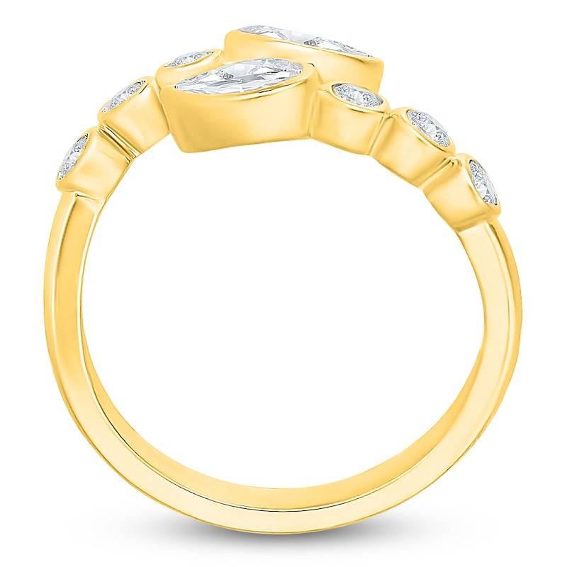 Main Image 4 of Jared Signature Bezel Collection Pear-Shaped & Round-Cut Lab-Grown Diamond Bypass Ring 7/8 ct tw 14K Yellow Gold