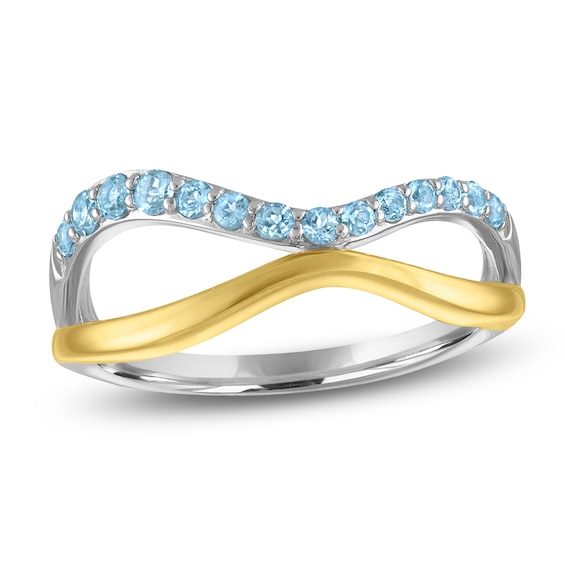 Natural Swiss Blue Topaz Abstract Ring Sterling Silver with 18K Yellow Gold Plate