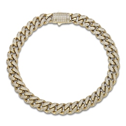 Men's White Lab-Created Sapphire Curb Chain Bracelet 8mm Yellow Ion-Plated Stainless Steel 8.5"