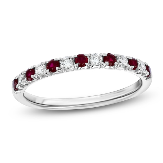 Jared Signature Lab-Created Ruby & Lab-Grown Diamond Stackable Pavé-Set Ring 1/6 ct tw 10K White Gold