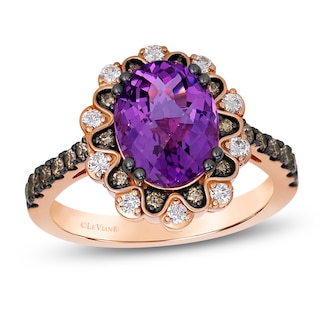 Le Vian Oval-Cut Natural Amethyst Halo Ring 1/2 ct tw Diamonds 14K Strawberry Gold