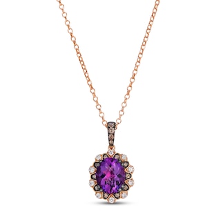 Le Vian Oval-Cut Natural Amethyst Halo Necklace 1/3 ct tw Diamonds 14K Strawberry Gold 20"