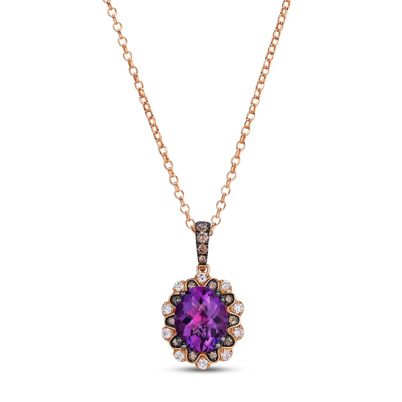 Main Image 1 of Le Vian Oval-Cut Natural Amethyst Halo Necklace 1/3 ct tw Diamonds 14K Strawberry Gold 20"
