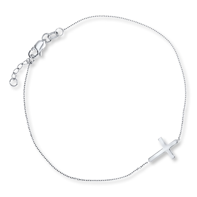 Sideways Cross Bracelet 14K White Gold 7" Adjustable Length