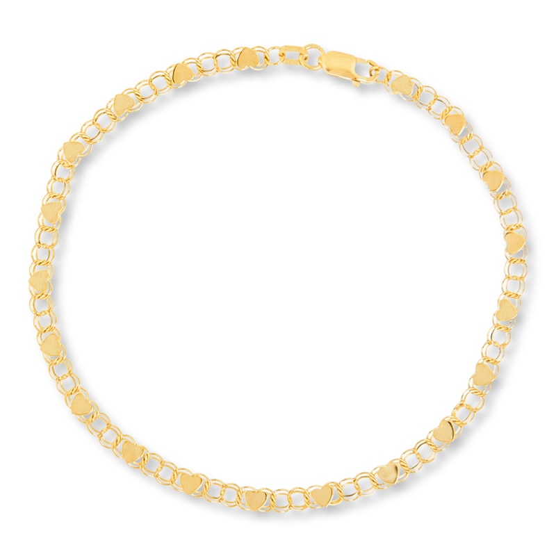 Heart Link Bracelet 14K Yellow Gold 7.25" Length