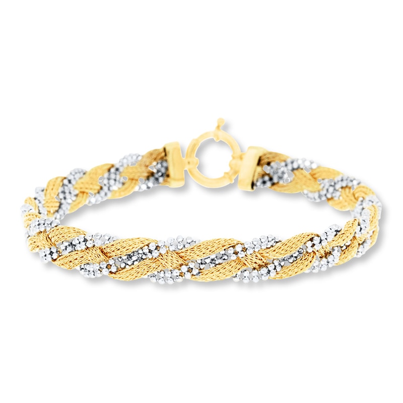 Braided Chain Bracelet 10K Two-Tone Gold 7.5" Length