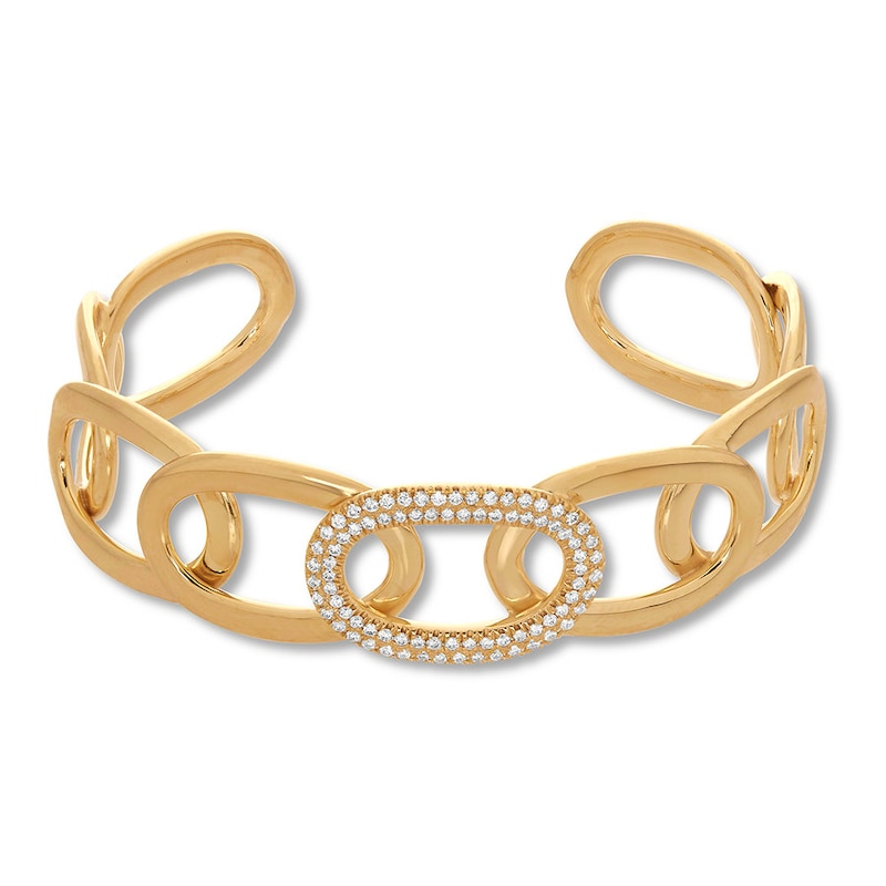 Main Image 1 of Diamond Cuff Bracelet 1-1/4 ct tw Round-cut 14K Yellow Gold