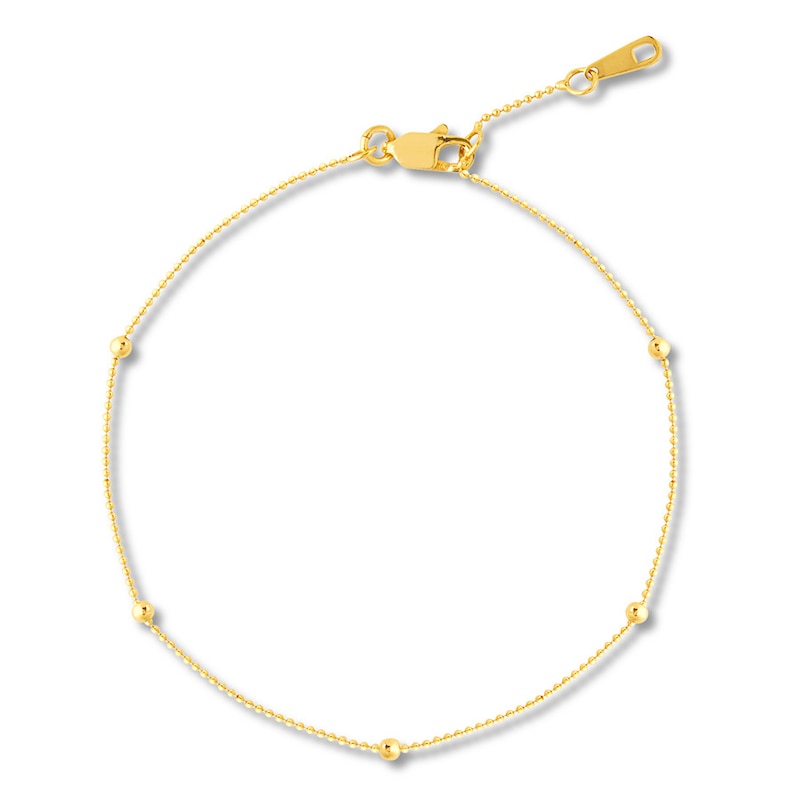Round Station Chain Bracelet 10K Yellow Gold 7.5" Adj.