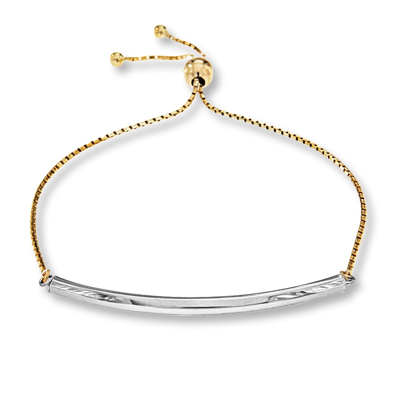 Main Image 1 of Curved Bar Bolo Bracelet 10K Two-Tone Gold