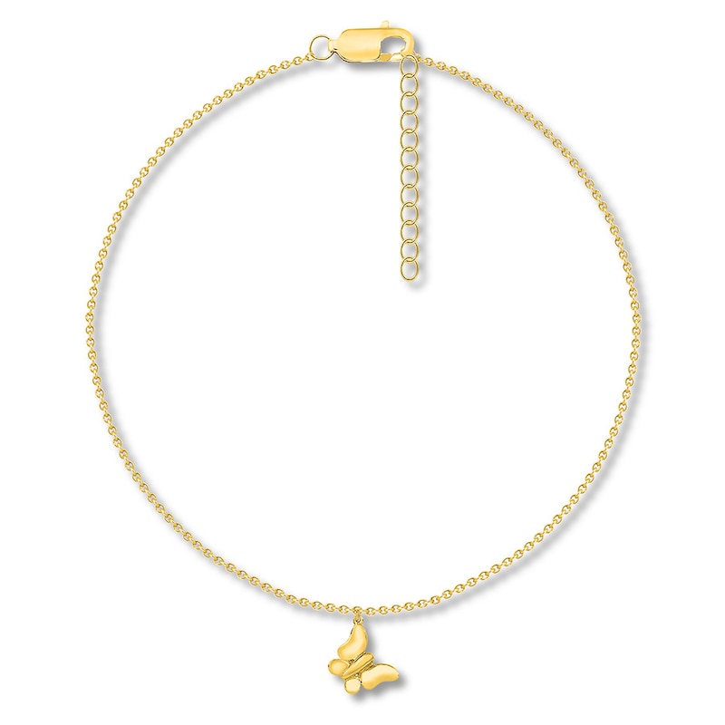 Butterfly Anklet 10K Yellow Gold 9"-10" Adjustable