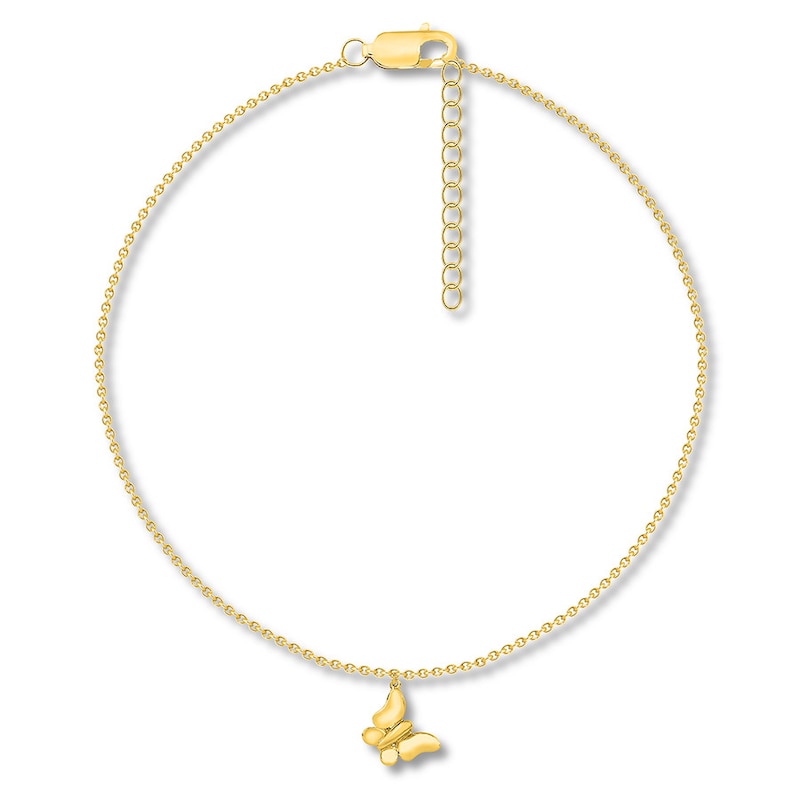 Main Image 1 of Butterfly Anklet 10K Yellow Gold 9"-10" Adjustable