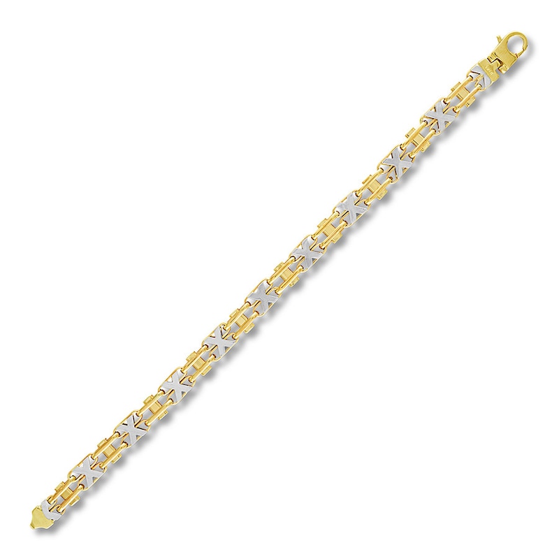 Semi-Solid Railroad Link Chain Bracelet 10K Two-Tone Gold 8.5"