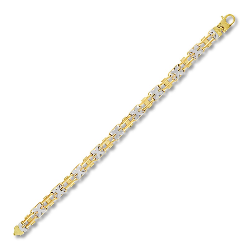 Semi-Solid Railroad Link Chain Bracelet 10K Two-Tone Gold 8.5" 8mm