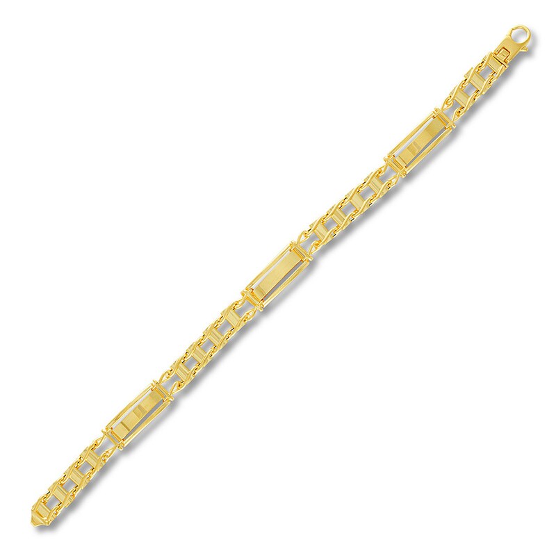 Main Image 1 of Semi-Solid Railroad Link Chain Bracelet 10K Yellow Gold 8.25" 7.5mm