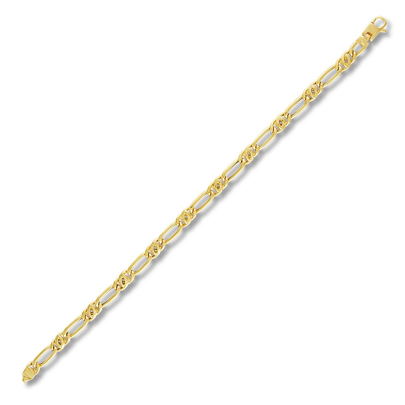 Semi-Solid Figaro Link Chain Bracelet 10K Yellow Gold 8.5"