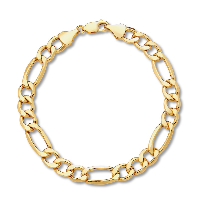 Hollow Figaro Link Chain Bracelet 10K Yellow Gold 9"