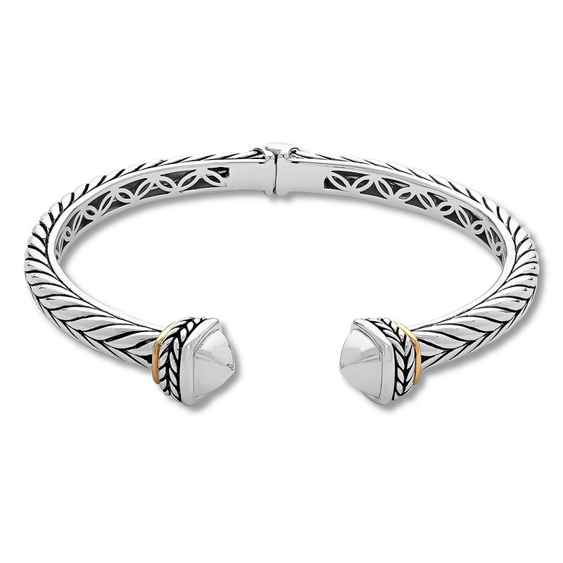 Main Image 1 of Textured Bangle Sterling Silver/14K Gold