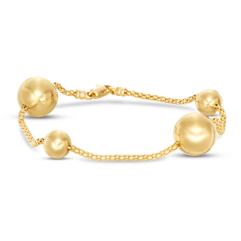 Popcorn Chain & Sphere Bracelet 14K Yellow Gold 7.5"