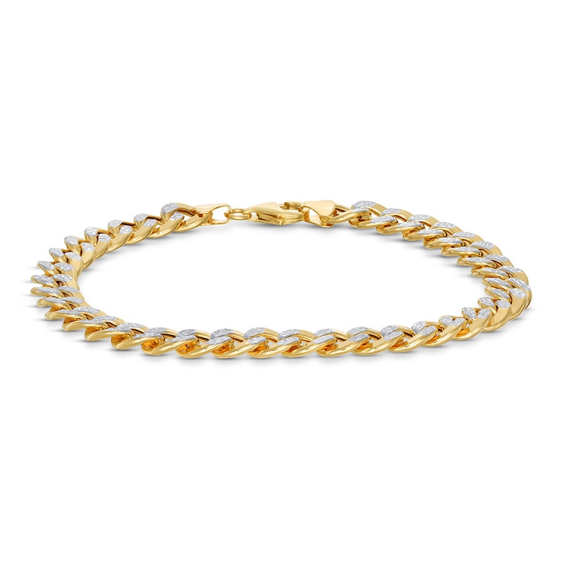 Main Image 1 of Semi-Solid Curb Chain Bracelet 10K Two-Tone Gold 8.5" 8mm