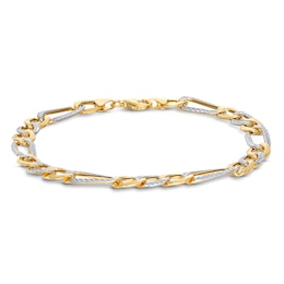 Semi-Solid Figaro Chain Bracelet 10K Yellow Gold 8.5" 7.5mm