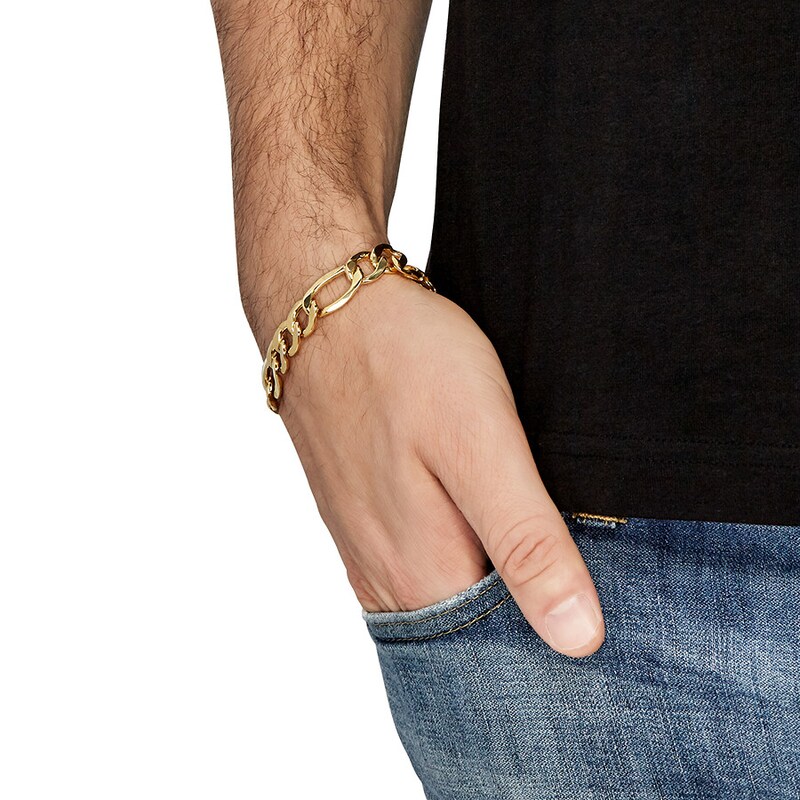 Main Image 3 of Solid Figaro Chain Bracelet 10K Yellow Gold 9" Length