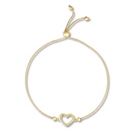 Heart Bolo Bracelet 10K Yellow Gold 9.5" Adjustable