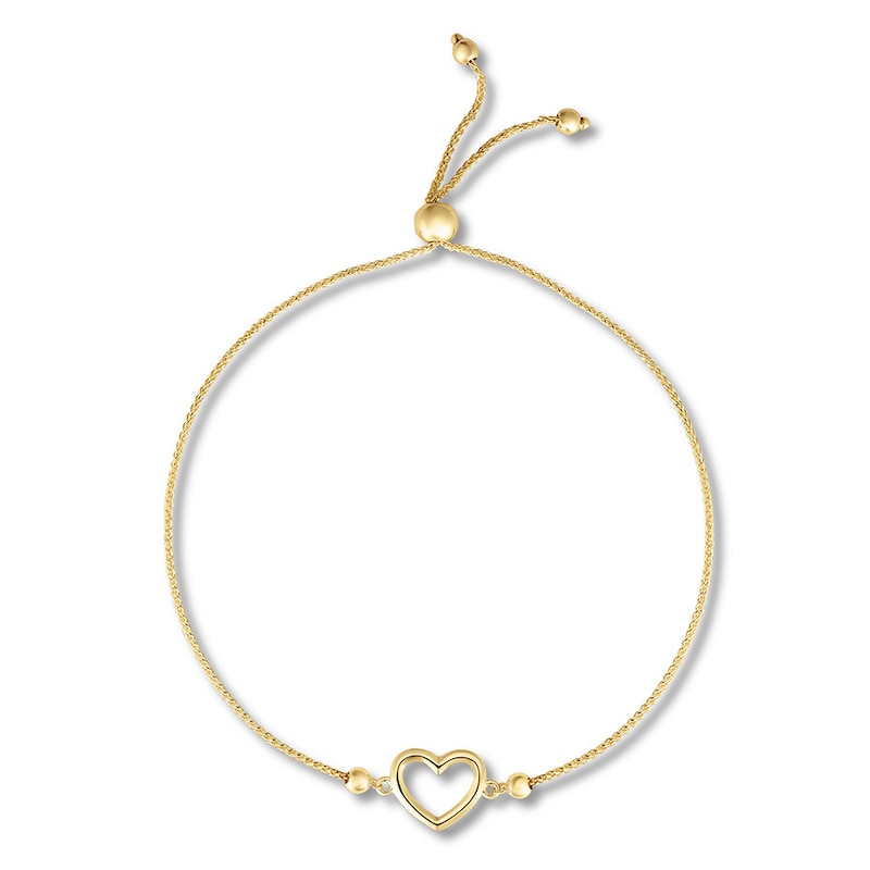 Main Image 1 of Heart Bolo Bracelet 10K Yellow Gold 9.5" Adjustable
