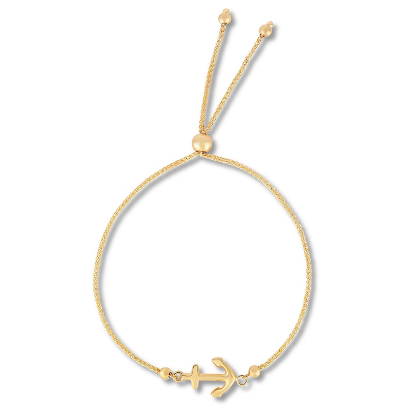 Anchor Bolo Bracelet 10K Yellow Gold 9" Adjustable