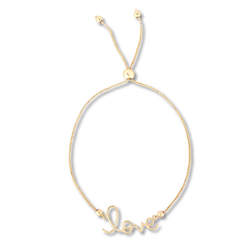 Main Image 1 of "Love" Bolo Bracelet 10K Yellow Gold 9" Adjustable