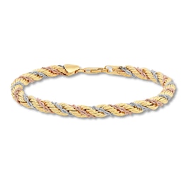 Rope Chain Bracelet 14K Tri-Color Gold 7.5&quot;