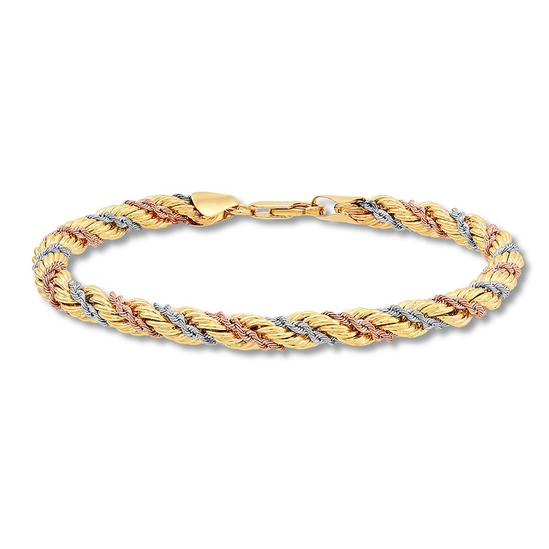 Main Image 1 of Rope Chain Bracelet 14K Tri-Color Gold 7.5"