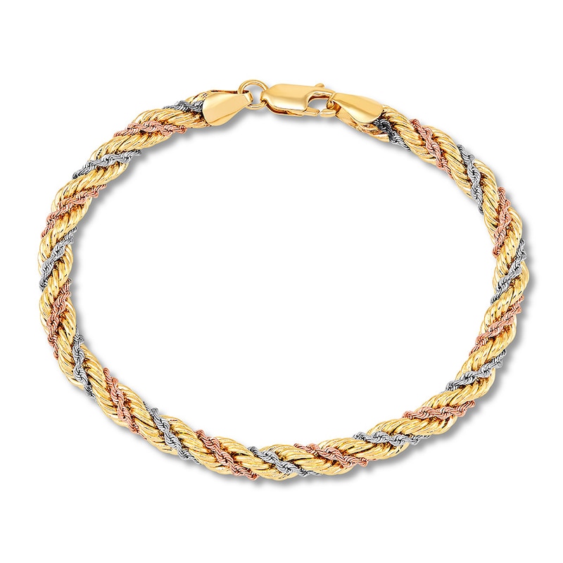 Main Image 2 of Rope Chain Bracelet 14K Tri-Color Gold 7.5"