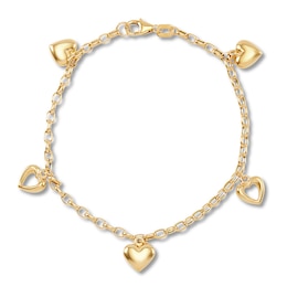 Heart Charm Bracelet 10K Yellow Gold 7.25" Length