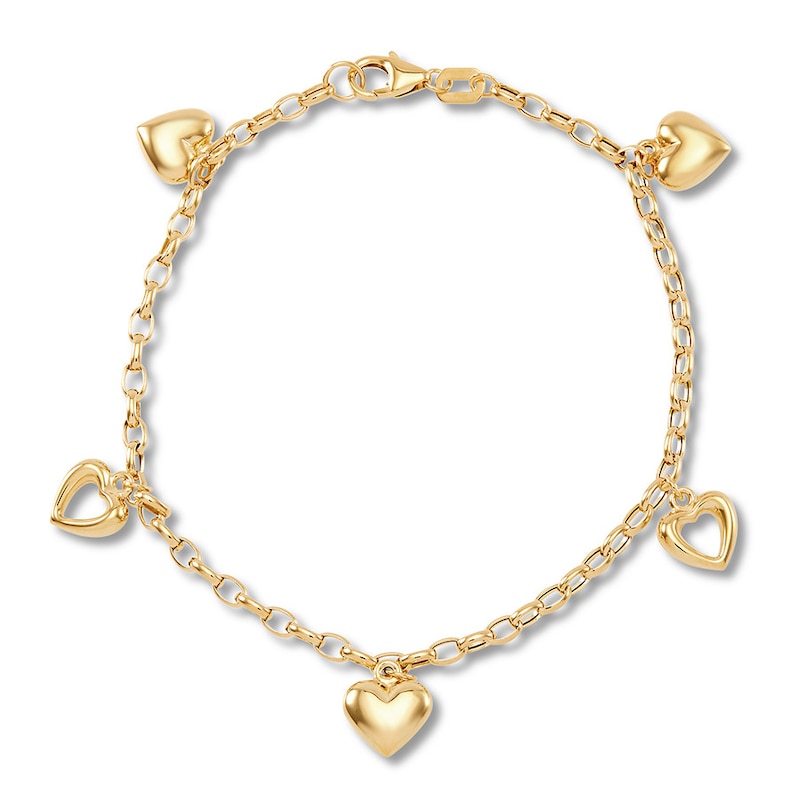 Main Image 1 of Heart Charm Bracelet 10K Yellow Gold 7.25" Length