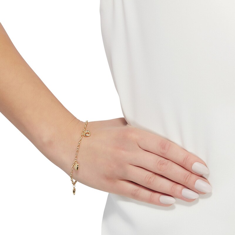 Heart Charm Bracelet 10K Yellow Gold 7.25" Length