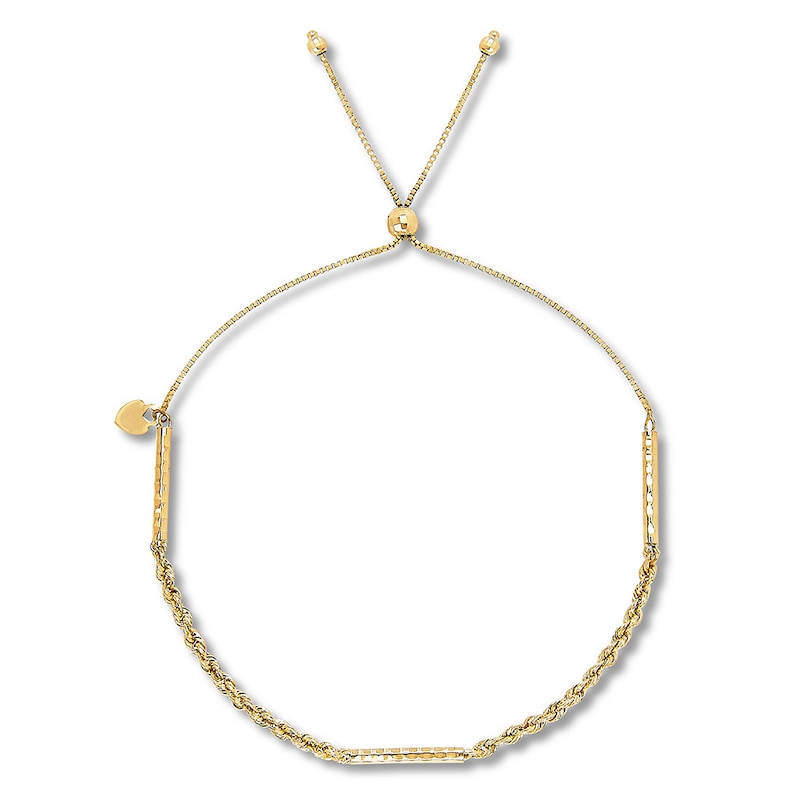 Main Image 1 of Textured Bar & Heart Bolo Bracelet 10K Yellow Gold 8.5"