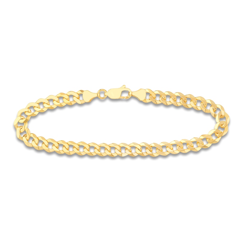 Main Image 1 of Solid Curb Chain Bracelet 14K Yellow Gold 8.5" 6.7mm