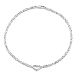 Heart Anklet 14K White Gold 10-inch Length