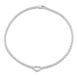 Heart Anklet 14K White Gold 10-inch Length