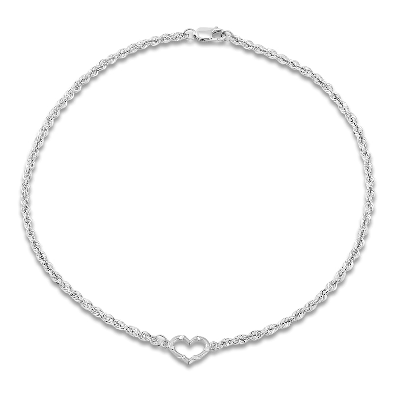 Main Image 1 of Heart Anklet 14K White Gold 10-inch Length