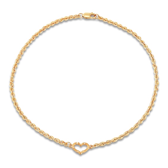 Heart Anklet 14K Yellow Gold 10-inch Length