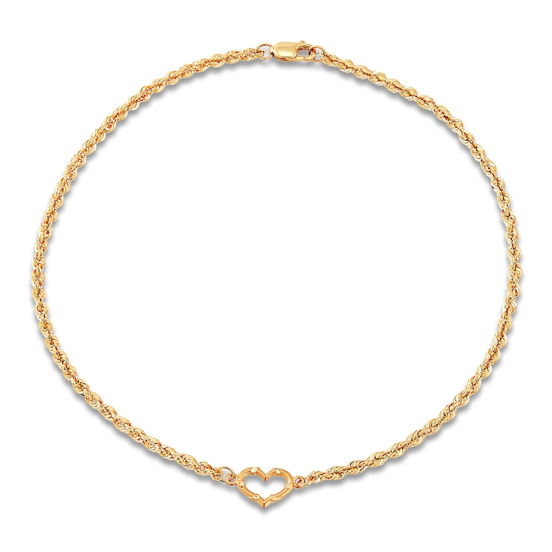 Main Image 1 of Heart Anklet 14K Yellow Gold 10-inch Length