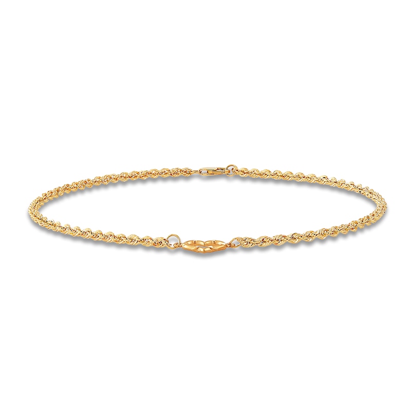 Main Image 2 of Heart Anklet 14K Yellow Gold 10-inch Length